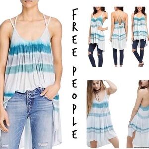 EUC Free People We The Free Light Blue Tie Dye Aquamarine Fly Away Tunic Tank